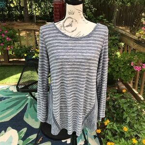 Soft Surroundings Scoop Neck Long Sleeve Slate Blue Gray Striped Tunic Top Sz M